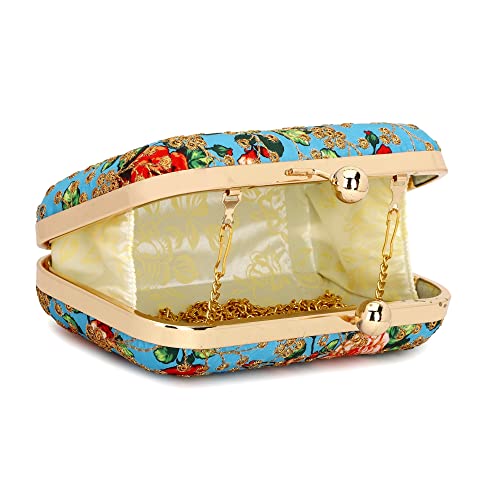 TOOBA Women Handicraft Beautiful Bling Box Clutch Bag Purse for Bridal, Casual, Wedding Bag for Women & Girls (Turquoise)