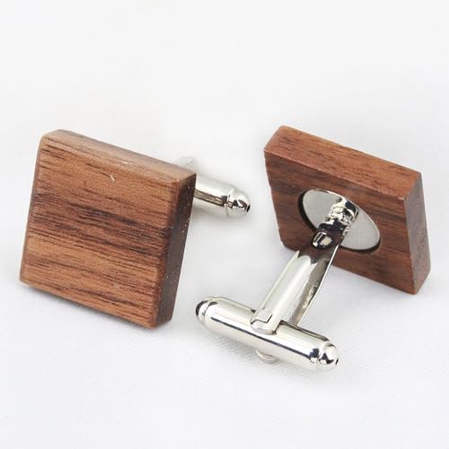 Peluche Walnut Stripes Teak Wood Silver Colored Cufflink and Tie Pin Set for Men