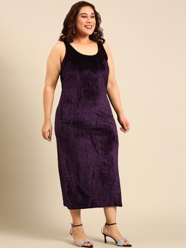 The Pink Moon Women's Plus Pleated Velvet Bodycon Dress (DRS_BC_PURVLVT 5XL) Purple
