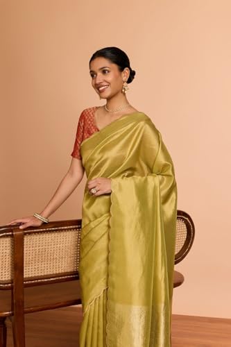 Taneira Women Light Green Viscose Tissue Woven Saree with Unstitched Blouse Piece (SAPP08AC2548-Light Green)