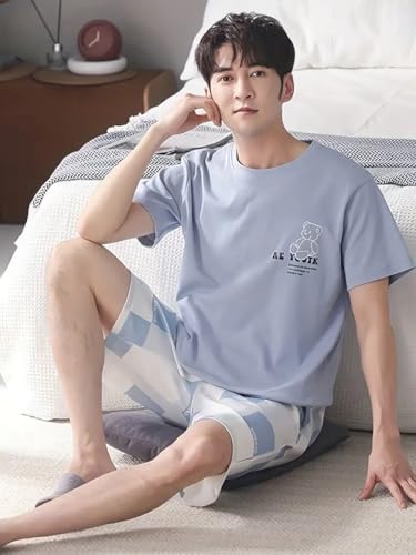 JVX Mens Korean Night Dress || Short Pyjama Set || Korean Nightsuit ||Men Nightwear ||Round Neck Short Sleeve Nightsuit || Loungewear || Everyday Nightdress (MPS-02)