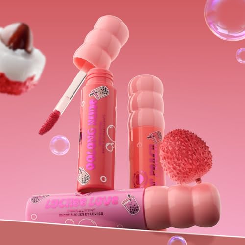 Revolution Bubble Tea Milky Blush + Lip Tint - Oolong Nude | Lip and Cheek Tint For Women With Green Tea Extract | Long Lasting Glossy Lips | Hydrating & Non Sticky Lip Tint