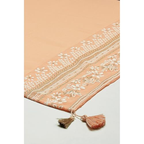 Rangriti Women Peach Cotton Blend Woven Dupatta_Free Size