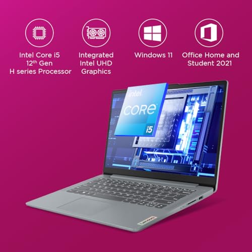 Lenovo IdeaPad Slim 3, Intel Core i5-12450H 12th Gen, 16GB RAM, 512GB SSD, FHD 250Nits, 14"/35.5cm, Windows 11, MSOffice 21, Grey, 1.37Kg, 83EQ005VIN,1Yr Warranty,Alexa Built-in,3 mon. GamePass Laptop