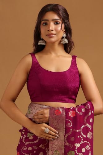 Soch Womens Wine Crepe Botanical Zari Woven Saree