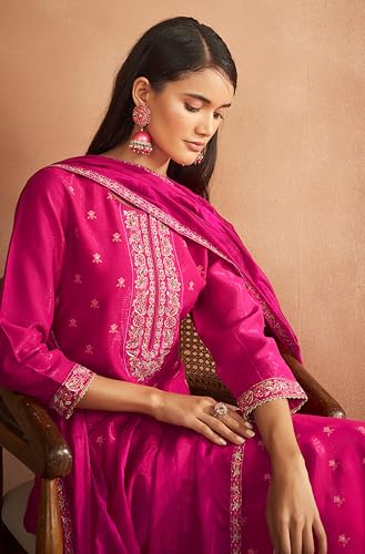 Janasya Women's Pink Viscose Embroidered Straight Kurta Set (JAB24ST02214-L)