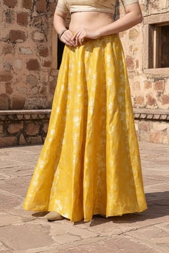 W for Woman Yellow Floral Jacquard Flared Skirt - (W50510-314474-M)