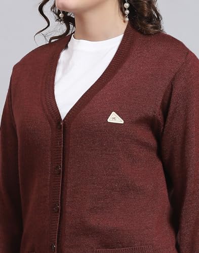 Monte Carlo Womens Pure Wool Solid Sweater (1230714Vn-2447-38, Wine Mel, L)