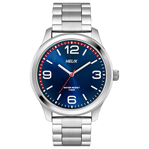 Helix by Timex Analog Watch for Man with Black Round Dial & Silver Stainless Steel Bracelet Band Water Resistant Men's Wrist Watches - TW043HG16