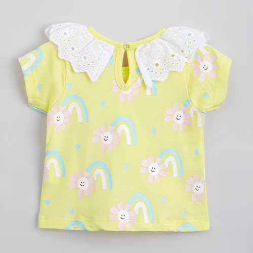 Hopscotch Girls Yellow Short Sleeves 2-Pc Flower Cotton Pant Set For Ages(6-9 Months)