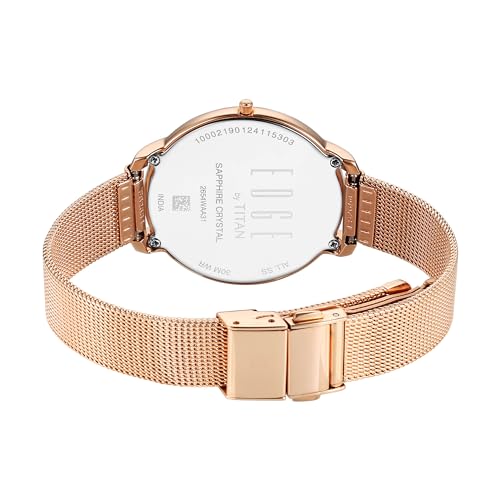 EDGE Titan Metal Ladies Allure Quartz Analog Mother of Pearl Dial Rose Gold Stainless Steel Strap Watch for Women - NT2654WM02