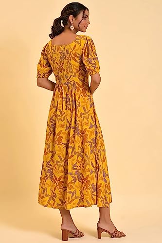 W for Woman Women's Rayon Yellow Pleated Long Summer Maxi Dress Ankle Length 23FEW18822-810315