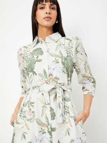 Max Women's Pure Cotton A-Line Midi Dress (DTI3701A_Green