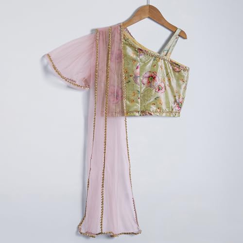 Hopscotch Girls Asymmetrical Yellow 2-Pc Ruffle Embellished Lehenga Choli Set For Ages (5-6 Years)