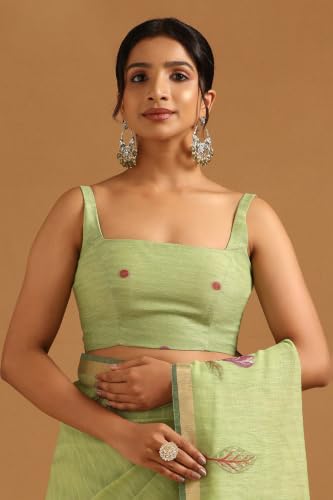 Soch Womens Light Green Organza Woven Design Saree
