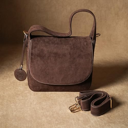 Theater Snackbox Shoulder Bag for Women | Suede Finish Structured Flap Handbag with Adjustable Strap | Medium Everyday Sling Bag with Organized Compartments