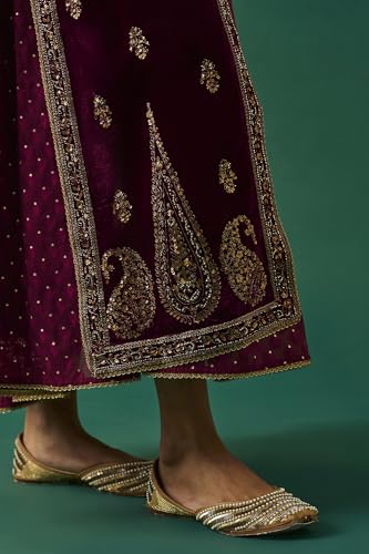 Wishful Women's Maroon Embroidered Anarkali Gilet with Dress and Churidar Set - (SP12855-218120-XXL)