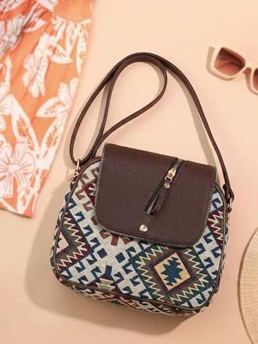 Qiroko Urban Nomad Collection | Dual Compartment Crossbody Sling Satchel Handbag | Earthy Tribal | Birthday Anniversary Gift for Women and Girls
