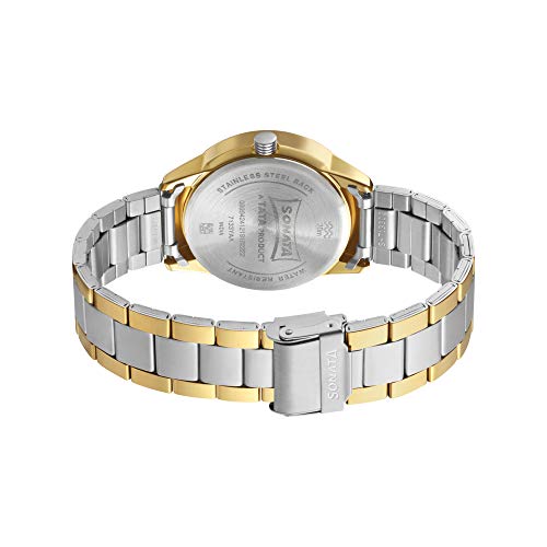 Sonata Quartz Analog With Day & Date Silver Dial Two Toned Silver & Gold Stainless Steel Strap Watch for Men - NT7133BM03