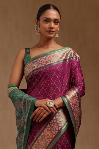 Soch Womens Purple Silk Blend Woven Design Saree With Thread Work