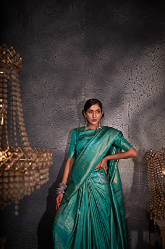 Vardha Women's Kanchipuram Art Silk Saree with Unstitched Blouse Piece - Gold Copper Silver Zari Woven Work Sarees for Wedding (Ayana Silk_539)