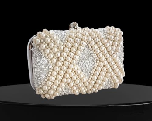 DUCHESS Women's Girl's Pearl Beaded Off-White Box Clutch for Wedding