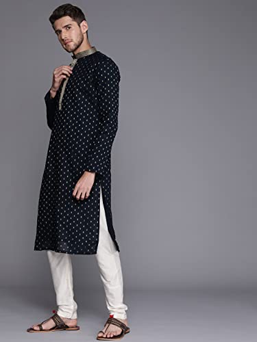 Manyavar Kurta Set For Men, Full Sleeves Mandarin Collar Ethnic Kurta Set For Engagement, Wedding, Party Solid (Blue, 2XL)