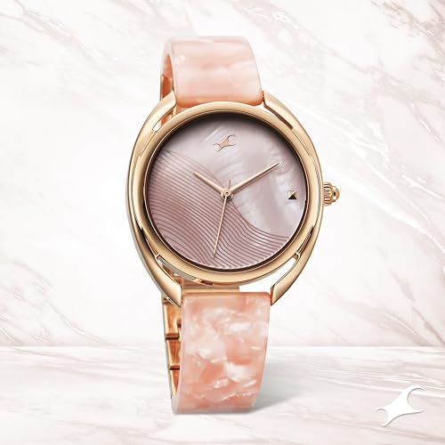 Fastrack Younique Quartz Analog Mother of Pearl Dial Rose Gold Acetate & Metal Strap Watch for Girls - NT68036KD01