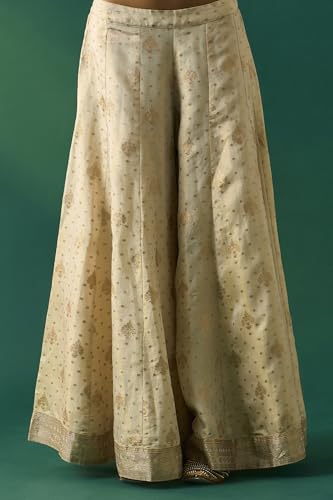 Wishful Women's Beige Floral Embroidered Tissue Straight Kurta with Sharara and Dupatta Set - (SP11495-401103-XXL)