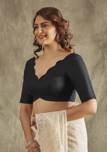 S SALWAR STUDIO Black Scallop Neck Blouse_RI-0066-BLCK-38