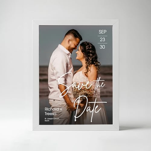 Luxlery Save The Date Frame for Couples | Customized Wedding Date Announcement Photo Frame with Names | Pre Wedding Shoot | Engagement Gift | Romantic Couple Frame (TMP2, A4, WHITE)