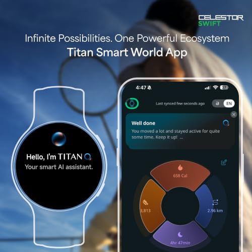 Titan Celestor Swift Smart Watch 1.32" AMOLED Display, Advanced Badminton Mode, Training Load & Readiness, Built-in GPS with Advanced Running Mode, Zone-Based Training & Recovery, AI Day Brief - Biege