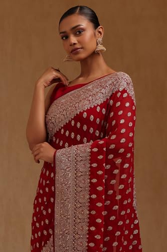 Soch Womens Fuchsia Georgette Embroidered Saree With Zari