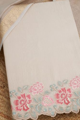 Soch Womens Beige Crushed Tissue Embroidered Unstitch Dress Material With Thread Work