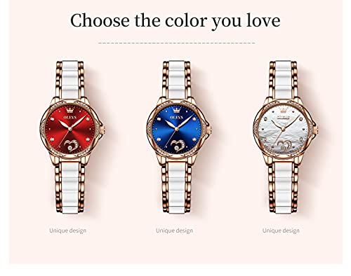 OLEVS Analog Wristwatch, Waterproof, Women'S, Fashion, Fashion, Simple, Women'S, Crystal, Arabic/Roman Dial, Leather Strap, Easy To Read Watch, Cute Watch, White, Women, Bracelet Type