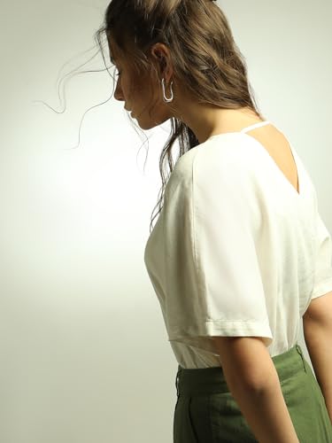 VERO MODA Women's Solid Regular Fit T-Shirt (Cloud Dancer) - SaumyasStore