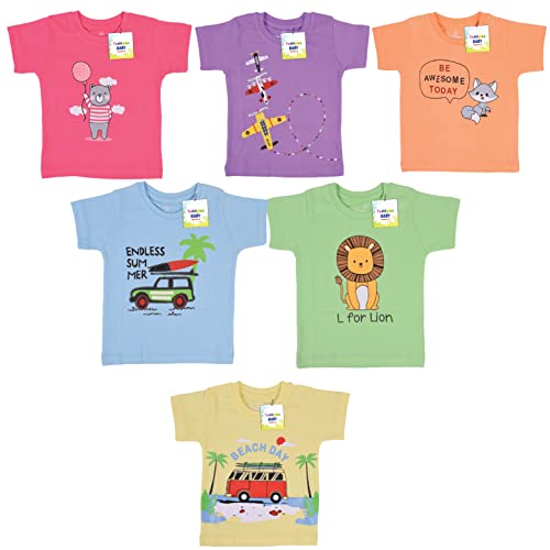 Toddylon Kids T-Shirt Combo Half Sleeve Tshirt Summer Tops Tshirts Boys & Girls Regular Fit T-Shirts Boys Half Sleeves Cotton T-Shirt Summer T Shirt for Boys & Girls Pack of 6 (12-18 Months)