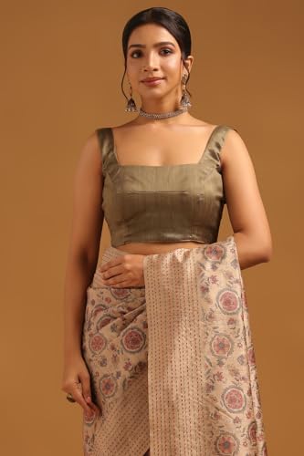 Soch Womens Olive Tussar Botanical Saree With Thread Work