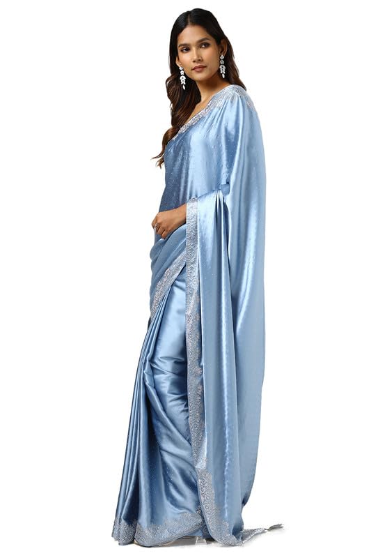 Soch Womens Powder Blue Satin Saree With Stone Work