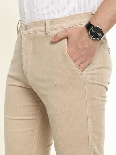 Hancock Men Cotton Solid Slim Fit Trousers Grey Size 36, Comfortable Stretch Waistband, Machine Washable Easy Care Fabric, Soft Breathable Fabric for All Day wear