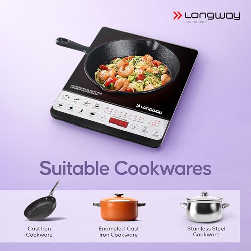 Longway Cruiser IC PB 2000 Watt Induction Cooktop with Auto Shut-Off & Over-Heat Protection With 8 Cooking Mode & BIS Approved (Black, Push Button)