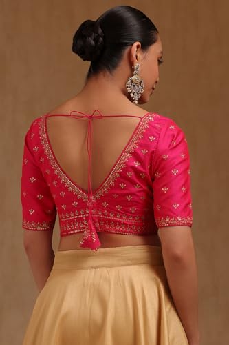 Soch Womens Fuchsia Tussar Embroidered Padded Blouse with Sequins