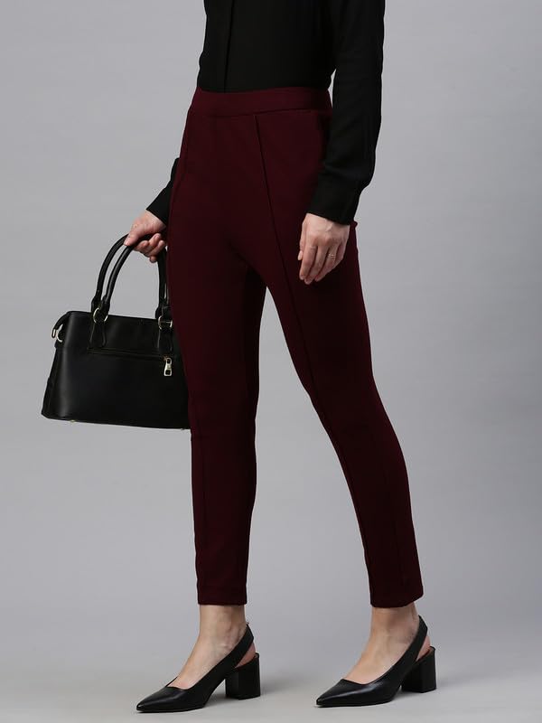 De Moza Women Tregging Woven Bottom Solid Rayon Wine
