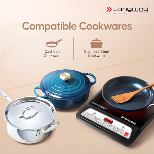 Longway Ember Plus 2000 Watt Induction Cooktop with Auto Shut-Off & Over-Heat Protection With 7 Cooking Mode & BIS Approved | 2 Years Warranty (Black, Push Button)