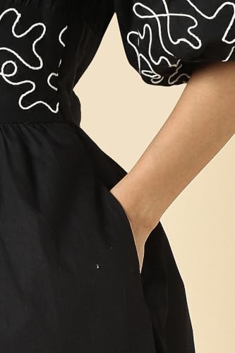 Women Black Embroidered Casual Dress