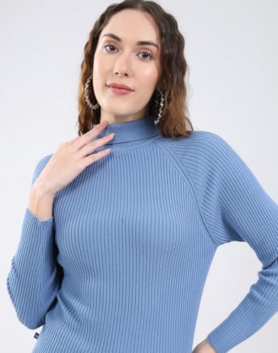Monte Carlo Women's Regular Fit Solid T Neck Full Sleeve Sceavy| Warm Woolen Sweater for Ladies | Stylish Body Fit Knitwear | Soft Comfortable Winter Wear Top Blue 3XL