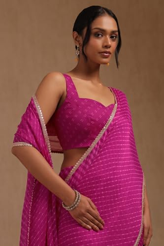 Soch Womens Fuchsia Georgette Leheriya Print Saree