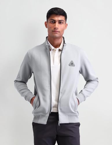 Arrow New York Mens Grey Solid High Neck Long Sleeve Casual Cotton Regular Fit Sweatshirt (ANAISS3929_Grey_XL)