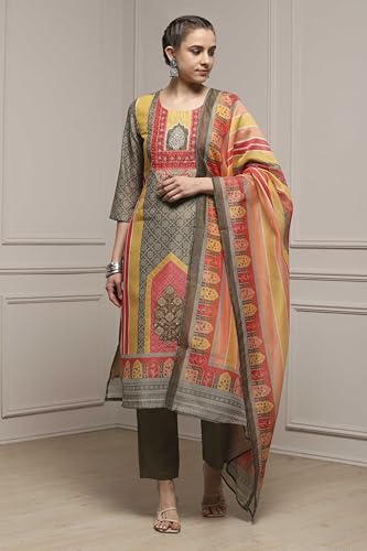 Biba Women Assorted Chanderi Blend Printed Embroidered Unstitched Suit Set_FREE SIZE
