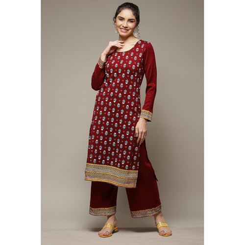 Rangriti Women's Regular Pants (RMMWINTERW18264AW22MRN_Red